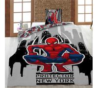 Parure de Lit Spiderman New York, 1 Personne, Housse de Couette Réversible 140x200 cm + Taie d'oreiller 65x65 cm, Polycoton