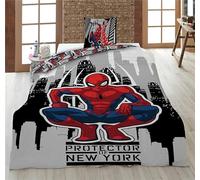 Parure de Lit Spiderman New York, 1 Personne, Housse de Couette Réversible 140x200 cm + Taie d'oreiller 65x65 cm, Polycoton