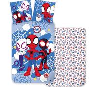 Parure de lit Spidey simple | Housse de couette 140 x 200 cm et taie d'oreiller 60 x 65 cm | Parure de lit enfant 100 % coton | Motif Spiderman doux, respirant et réversible