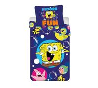 Parure de Lit SpongeBob Carré 100 % Coton | Housse de Couette 140x200 cm + Taie d’Oreiller 60x65 cm | Motif Absorb the Fun | Douce, Respirante & Colorée | Ensemble Officiel de Chambre Enfant SpongeBob