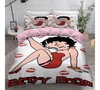 Parure De Lit Ste-X 200 X 200 Cm, Housse De Couette Betty Boop Et 2 Taies D'oreiller 80 X 80 Cm, 3 Pieces, Douce Et Moelleuse, Avec Fermeture Éclair, Mignonne