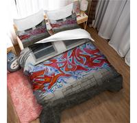 Parure De Lit Ste-X 3d Graffiti, Housse De Couette Et Taie D'oreiller En Microfibre Polyester Avec Fermeture Éclair 50 X 75 Cm, Douce Et Anti-Sensibilité
