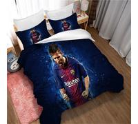 Parure De Lit Ste-X Avec Housse De Couette Et Imprimé Lionel Messi Pour Jeunes Filles Et Enfants, 2 Taies D'oreiller, Fermeture Éclair Dissimulée