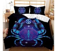 Parure De Lit Ste-X Graffiti Mega Cool Coloré Chambre Jeunesse Literie Noir Bleu Constellation Microfibre Avec Fermeture Éclair 200x220 Cm + 50x75 Cm, Cancer