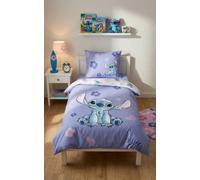 Parure de Lit Stitch Disney Enfant - Housse de Couette Réversible 140x200 cm et Taie d'oreiller 65x65 cm - 100% Coton Certifié Oeko-Tex - Design Officiel Lilo & Stitch Bleu et Mauve