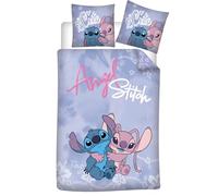 Parure de Lit Stitch et Angel 1 Personne, 100% Coton, Housse de Couette Réversible 140x200 cm + Taie d'oreiller 65x65 cm, Polycoton