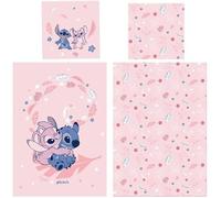 Parure de Lit Stitch et Angel Rose, Réversible, Housse de Couette 140x200 cm + Taie d'oreiller 63x63 cm, Polycoton