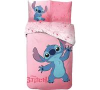 Parure de Lit Stitch pour Enfant, Housse de Couette Disney Réversible 140x200 cm, Taie d'oreiller 63x63 cm, 100% Coton (Parure de lit Stitch - A)