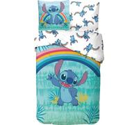 Parure de Lit Stitch pour Enfant, Housse de Couette Disney Réversible 140x200 cm, Taie d'oreiller 63x63 cm, 100% Coton (Parure de lit Stitch Disney)