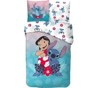 Parure de Lit Stitch pour Enfant, Housse de Couette Disney Réversible 140x200 cm, Taie d'oreiller 63x63 cm, 100% Coton (Parure de lit Lilo & Stitch Disney)