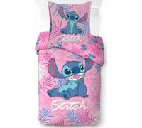 Parure de Lit Stitch pour Enfant, Housse de Couette Disney Réversible 140x200 cm, Taie d'oreiller 65x65 cm, 100% Coton (Parure de lit Stitch Disney - A)