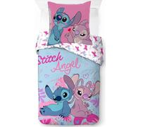 Parure de Lit Stitch pour Enfant, Housse de Couette Disney Réversible 140x200 cm, Taie d'oreiller 65x65 cm, 100% Coton (Parure de Lit Stitch and Angel)