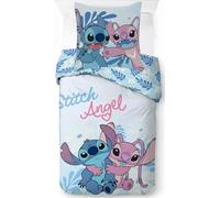 Parure de Lit Stitch pour Enfant, Housse de Couette Disney Réversible 140x200 cm, Taie d'oreiller 65x65 cm, 100% Coton (Parure de Lit Stitch and Angel - A)