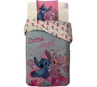 Parure de Lit Stitch pour Enfant, Housse de Couette Disney Réversible 140x200 cm, Taie d'oreiller 65x65 cm, 100% Coton (Parure de Lit Stitch and Angel)