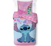 Parure de Lit Stitch pour Enfant, Housse de Couette Disney Réversible 140x200 cm, Taie d'oreiller 65x65 cm, 100% Coton (Parure de Lit Lilo and Stitch - A)