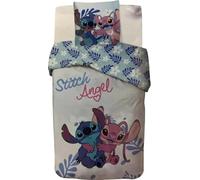 Parure de Lit Stitch pour Enfant, Housse de Couette Disney Réversible 140x200 cm, Taie d'oreiller 65x65 cm, 100% Coton (Parure de Lit Stitch and Angel - A)