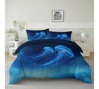 Parure de Lit Style Fantastique Méduse Lumineuse 90 x 200 cm Housse de Couette en Microfibre, Ensemble de Literie pour Filles Garçon Ado, Bleu Imprimé Housse de Couette