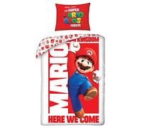 Parure de Lit Super Mario 100% Coton, Housse de Couette Réversible 140x200 cm + Taie d'oreiller Assortie