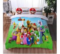 Parure de lit - Super Mario - 240x220cm - 3 pièces - Motif 3D coloré - Lavable en machine