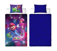 Parure de lit Super Mario Galaxy Officiellement sous Licence - Ensemble de Housse de Couette Simple | Design Super | Housse de Couette Réversible 2 Faces en Noir avec Taie d'oreiller Assortie