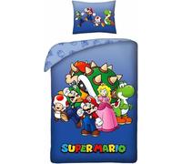 Parure de Lit Super Mario, Housse de Couette Réversible 140x200 cm, Taie d'oreiller 65x65 cm (Parure de lit Mario Bros)