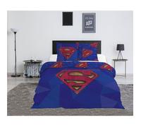 Aymax Parure de lit double Superman - Housse 240x220 cm réversible, 2 taies 65x65 cm, polycoton bleu