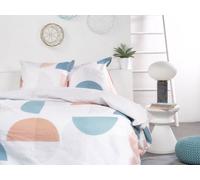 Today Parure de lit double Sunshine en coton imprimé demi disque Blanc/Bleu/Rose 220 x 240 cm