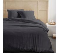 Today Parure de lit 2 Personnes 260x240cm Gaze de Coton Unie Fusain, Gris