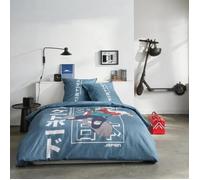 Parure de lit - TODAY - JAVA - 2 personnes - 240x220 cm - Coton - Imprimé Japan - Bleu