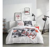 Parure de lit - TODAY - JAVA - 2 personnes - 240x220 cm - Coton - Imprimé Manga - Blanc