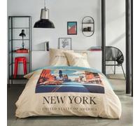Parure de lit - TODAY - JAVA - 2 personnes - 240x220 cm - Coton - Imprimé New York - Beige
