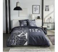 Today Parure de lit JAVA 2 personnes 240x220 cm Coton Imprimé New York Noir