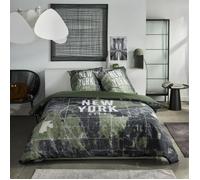 Parure de lit - TODAY - JAVA - 2 personnes - 240x220 cm - Coton - Imprimé New York - Vert