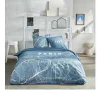Today Parure de lit Java 1,13 220x240 cm 2 personnes + 2 taies 63x63 cm imprimée Paris Bleu et Blanc