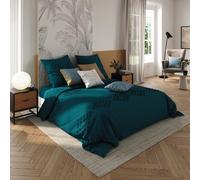 Atmosphera Parure de lit Vilma – Coton lavé tufté Bleu canard 260x240 cm