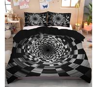Parure De Lit Tunnel En Spirale Microfibre À Motif Géométrie Abstraite Des Cubes,1 X Housse De Couette 220X240Cm2 Personnes Et 2 X Taies D'Oreiller 65X65 Cm Avec Fermeture Eclair, Noir Et Blanc