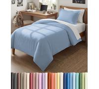 Parure de lit Twin/Twin XL à housse de couette extra douce 172,7 x 228,6 cm, 1 taie d'oreiller, fermetures éclair, attaches, entretien facile, ne se décolore pas, confortable, respirante, bleu ciel