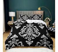 Parure de lit UUZEAI Vintage Style bohème Noir Floral, Housse de Couette Douce 3 pièces de Style Baroque Victorien européen (135 x 200 cm + 40 x 80 cm x 2)