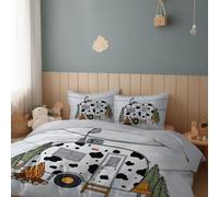 Parure de lit Vaches Camping-Car Feu De Joie - Housse de Couette 240 x 260 cm et taie d'oreiller 65 x 65 cm, 100% Microfibre Parure de Linge de Lit avec Fermeture Éclair, Gris