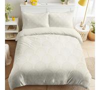 Parure de Lit Vintage crème, Housse de Couette Microfibre 140 x 200 cm, Art déco Style Luxe Discret, Motif en éventail symétrie, Fermeture Éclair pour Chambre hôtel, 1 Taies d’Oreiller