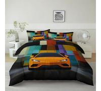 Parure de Lit Voiture De Sport Abstraite Géométrique 140 x 200 cm Housse de Couette en Microfibre, Ensemble de Literie pour Filles Garçon Ado, Noir Imprimé Housse de Couette