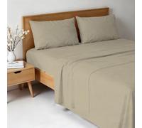 Parure de lit Water Washed pour lit Double, Set draps 4 pièces : Drap-Housse 170x200, Drap Plat 240x270, Paire de taies d’Oreiller - Sable