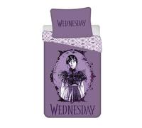 Parure de Lit Wednesday Addams Purple, 100% Coton, Housse de Couette Mercredi 140x200 cm + Taie d'oreiller, Réversible