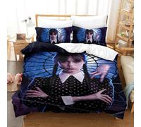 Parure De Lit Wednesday avec Housse De Couette, Literie pour Enfant Addams en Housse De Couette avec Taie d'oreiller Caché Fermeture Éclair Single(140x200cm)