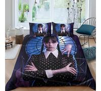 Parure De Lit Wednesday avec Housse De Couette, Literie pour Enfant Addams en Housse De Couette avec Taie d'oreiller Caché Fermeture Éclair King(220x240cm)