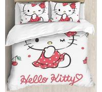 Parure De Lit Wink Hello Cat Kitty - Microfibre Polyester Coton - 3 Pieces - Double - 90 X 68, Blanc Dessin Anime Kitty Cat Girl Anime Dessin Anime Chambre Lit Décoration
