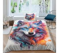 Parure De Lit WolfHousse De Couette Microfibre Et Taies d'oreiller, 3D Imprimé Ensemblede Literie pour Adulte Enfant Filles Garcons Single（135x200cm）