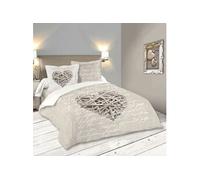 STOF - Housse de Couette 260x240cm et 2 taies d'oreillers 63x63cm - Woodlove - 100% Coton - Certifiée Oeko-Tex - Linge de lit - Romance - Love - Cœur - Amour - Lin et Naturel - 2 Personnes