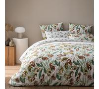 Parure De Lit X Cm Tobago % Percale De Coton Bio Oeko-Tex Housse De Couette X Cm + Taies D'oreiller X Cm Imprim¿¿Es R¿¿Versibles Blanc, Vert D'eau