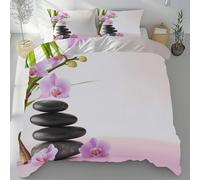 Parure de Lit Zen Spa Pierre Orchidée, Housse de Couette Fleur Botanique Naturel Esthétique Microfibre Linge de Lit 240x260 2 Personnes Literie avec Fermeture Éclair et 2 Taies D'oreiller 80x80 cm